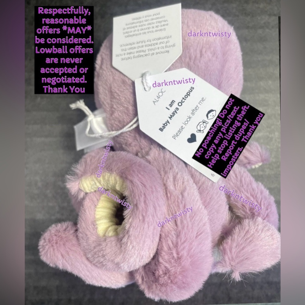 BNWT JELLYCAT BABY/TINY MAYA OCTOPUS 1 OWNER AUTHENTIC SALES RECEIPT - Picture 7 of 12